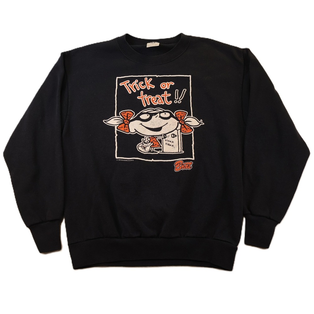 Delta Mens L Sweatshirt Black 1996 Brat Trick or Treat Halloween Vintage 90s
